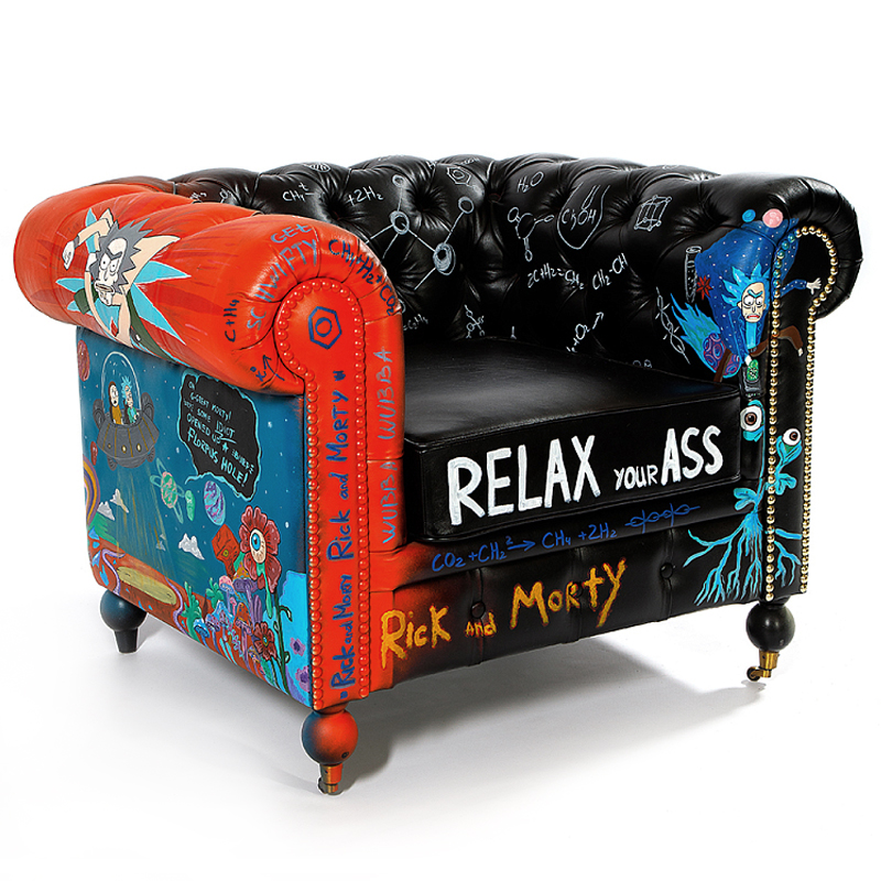 Кресло "Умный Умник" Rick and Morty graffiti chair натуральная кожа  Черный Мульти в Ижевске | Loft Concept 
