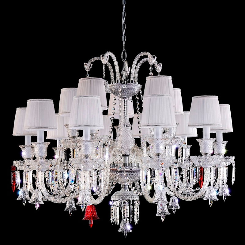 Люстра с 15-ю белыми текстильными абажурами и хрустальными подвесками Lustre Reverie Хром Прозрачное Стекло Белый Люстра с 15-ю белыми текстильными абажурами и хрустальными подвесками Lustre Reverie Хром Прозрачное Стекло Белый в Ижевске | Loft Concept