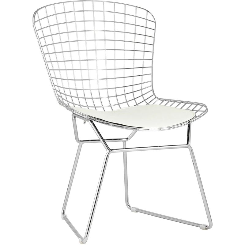 Стул Bertoia Chair Хромированный с Белой подушкой Хром Белый в Ижевске | Loft Concept 