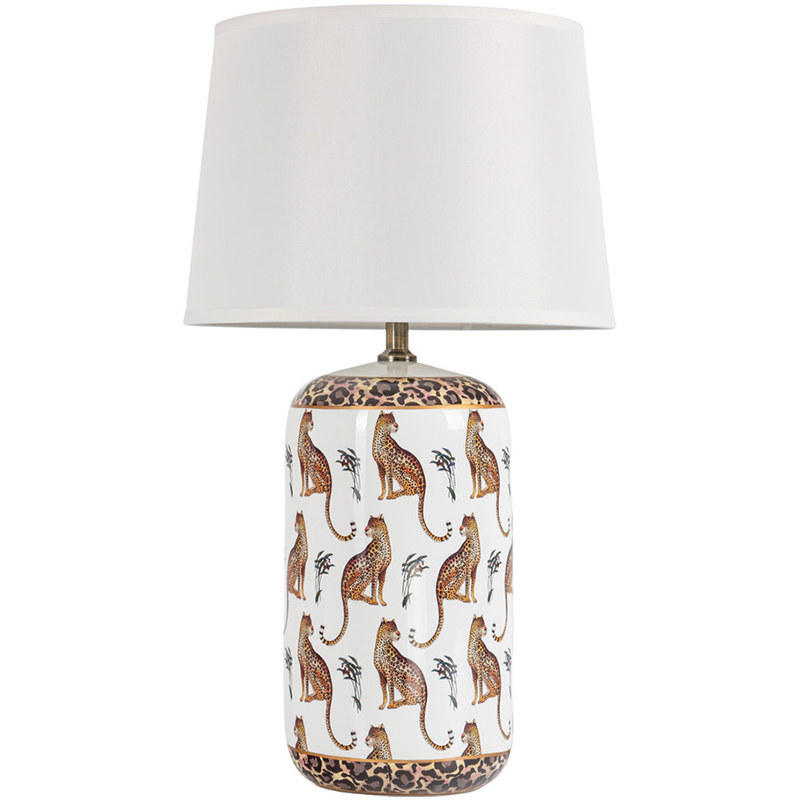 Настольная лампа с абажуром Leopard Lampshade White Белый Коричневый в Ижевске | Loft Concept 