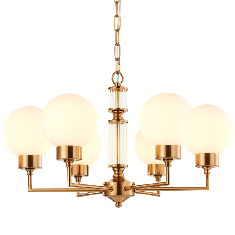 Люстра Zibille Chandelier Brass 58 Латунь Белое матовое стекло Прозрачный в Ижевске | Loft Concept 