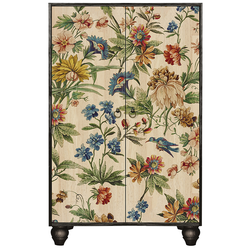 Шкаф с цветочным изображением на дверцах Floral Print Cabinet Мульти Черный Бежевый в Ижевске | Loft Concept 