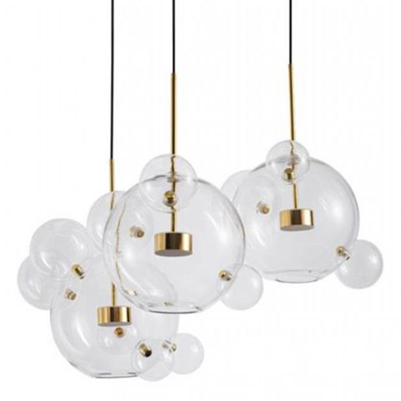 Светодиодный светильник Giopato & Coombes Bubble Chandelier Gold Circle 3 плафона Белый Золотой Прозрачное Стекло в Ижевске | Loft Concept 