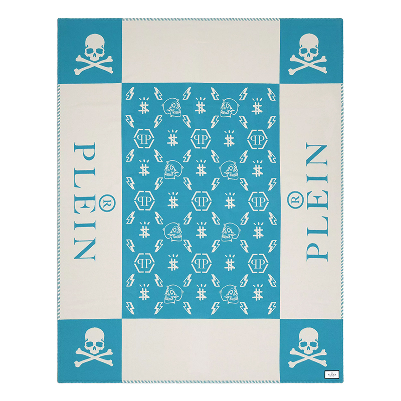 Плед Philipp Plein Plaid Cashmere Skull Blue Голубой Белый в Ижевске | Loft Concept 