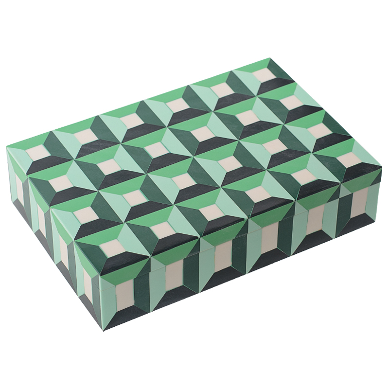 Шкатулка Squares Green Bone Inlay Box Зеленый Белый в Ижевске | Loft Concept 