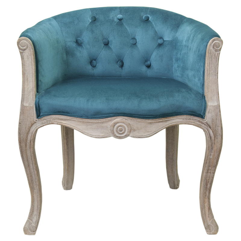 Кресло низкое в стиле прованс Louis French Armchair blue velour Бирюзовый Бежевый в Ижевске | Loft Concept 