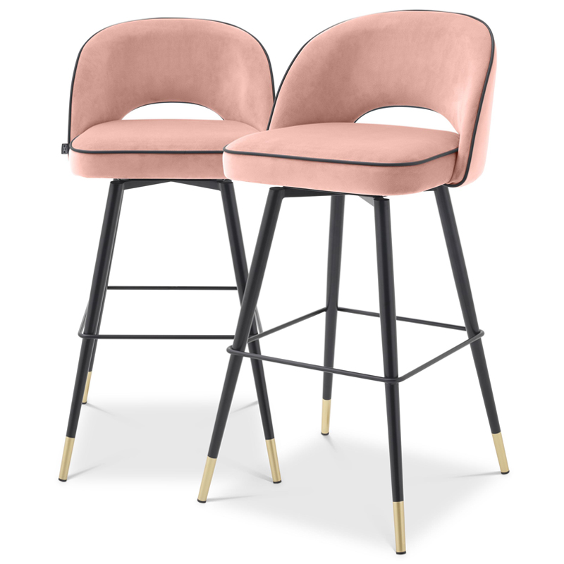 Комплект барных стульев Eichholtz Bar Stool Cliff set of 2 nude Розовый пастельный Черный Латунь в Ижевске | Loft Concept 