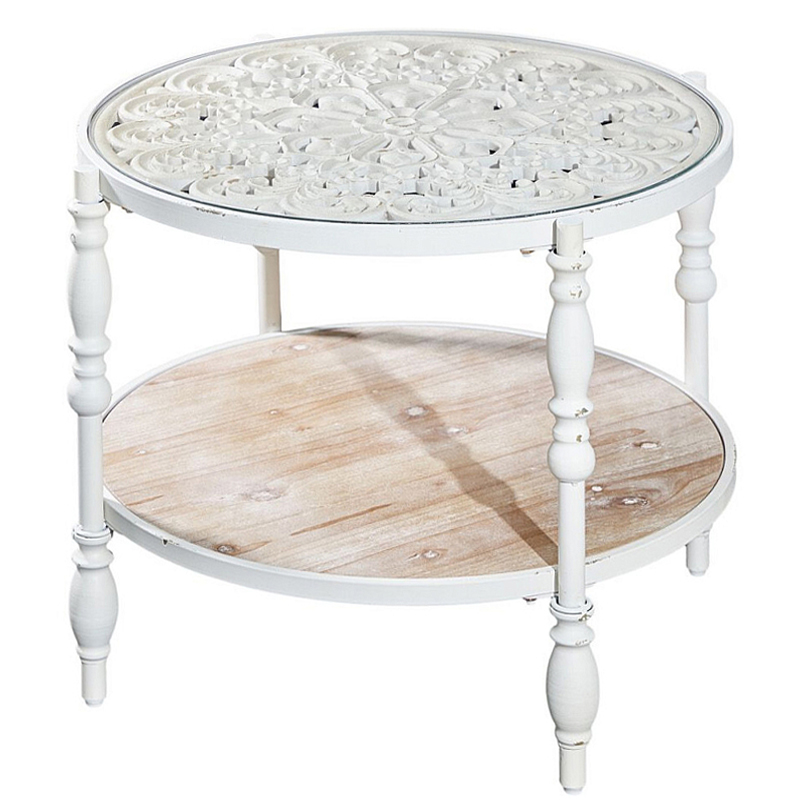 Журнальный столик из натурального дерева в винтажном стиле Openwork Coffee Table Белый в Ижевске | Loft Concept 