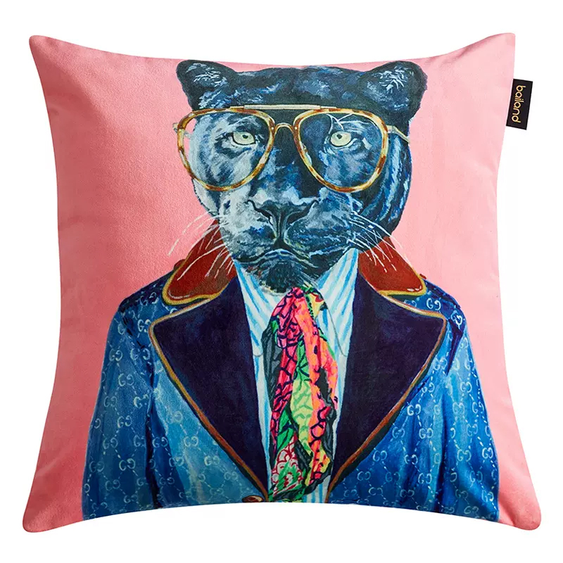 Декоративная подушка Стиль Gucci Panther Fashion Animals Cushion Pink Розовый Синий Мульти в Ижевске | Loft Concept 