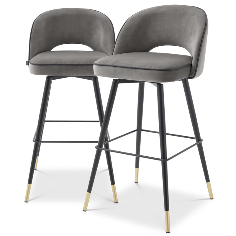 Комплект барных стульев Eichholtz Bar Stool Cliff set of 2 grey Черный Латунь Серый в Ижевске | Loft Concept 