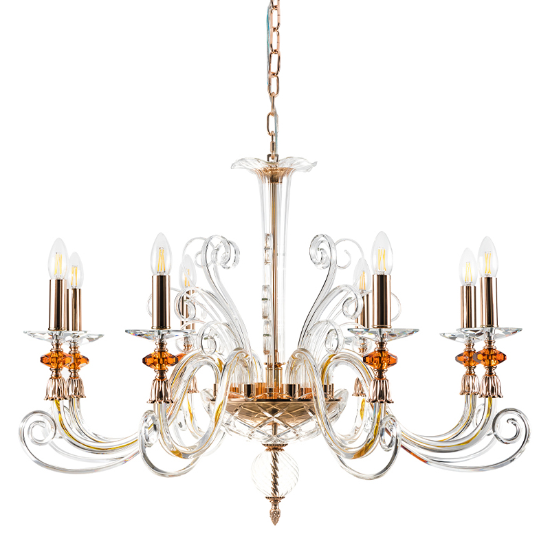 Люстра с 8-ю лампочками и изогнутыми прозрачными элементами из стекла Twisted Glass Candles Chandelier Золотой Прозрачное Стекло Люстра с 8-ю лампочками и изогнутыми прозрачными элементами из стекла Twisted Glass Candles Chandelier Золотой Прозрачное Стекло в Ижевске | Loft Concept
