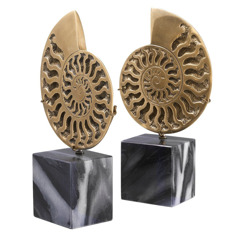 Статуэтки Eichholtz Object Ammonite Set of 2 Винтажная латунь Черный Мрамор Nero в Ижевске | Loft Concept 