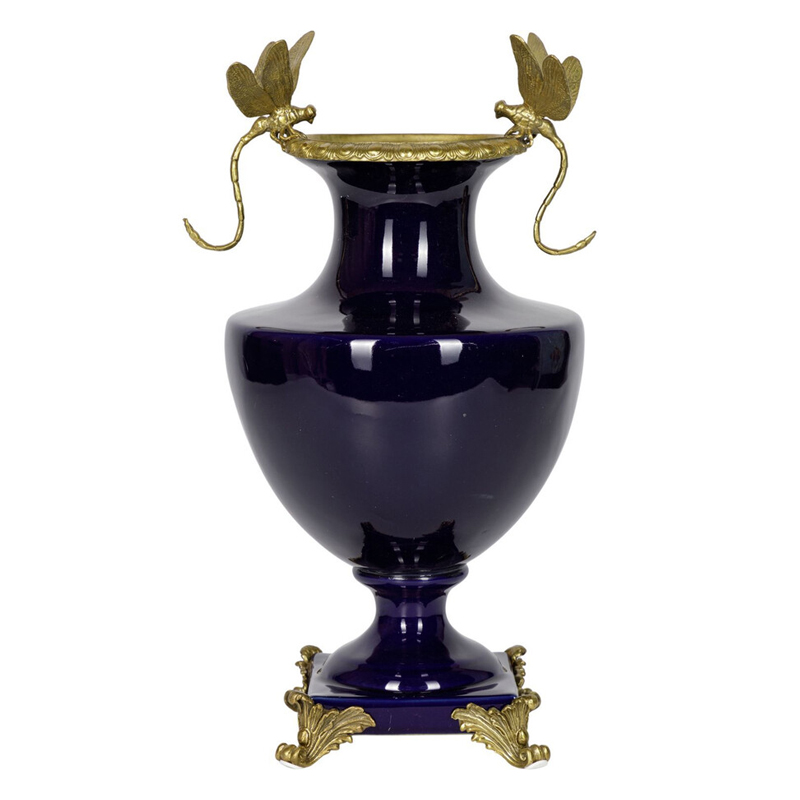 Ваза темно-синего цвета из фарфора с бронзовыми стрекозами Eden Garden porcelain and bronze Темно-синий Бронза Ваза темно-синего цвета из фарфора с бронзовыми стрекозами Eden Garden porcelain and bronze Темно-синий Бронза в Ижевске | Loft Concept