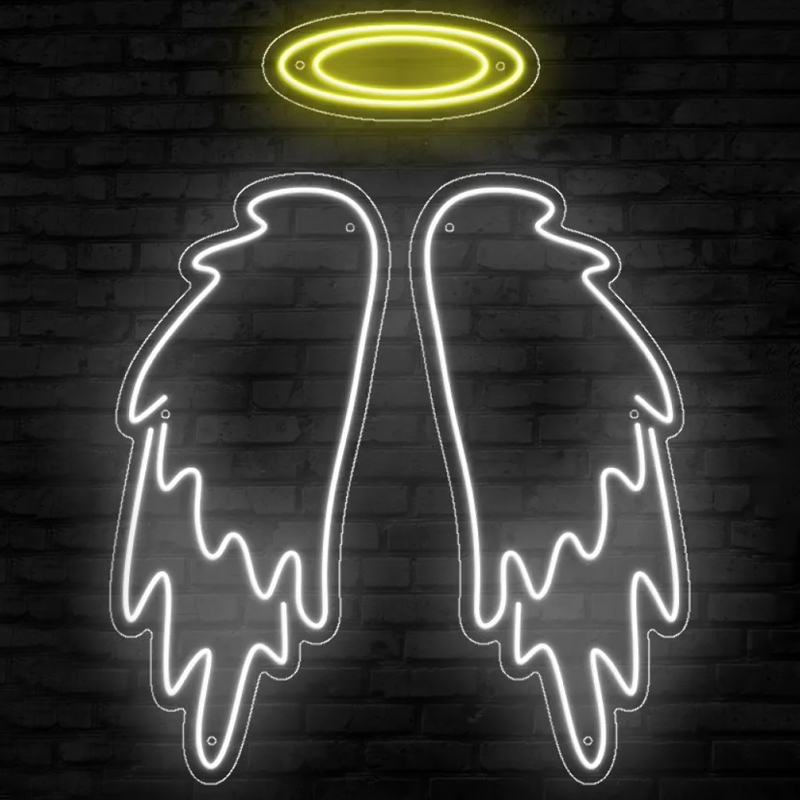 Неоновая настенная лампа White Wings Neon Wall Lamp Прозрачный Белый Желтый в Ижевске | Loft Concept 