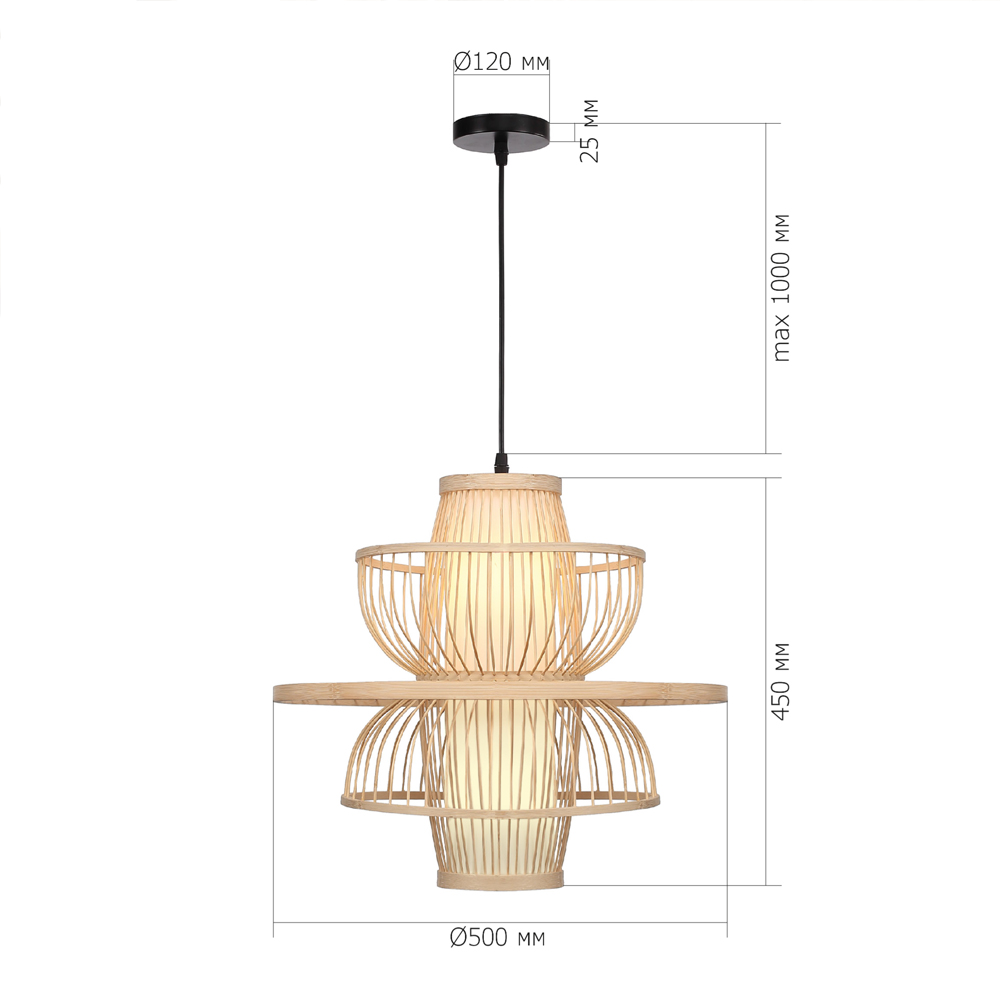 Подвесной светильник фигурный из деревянных прутьев с плафоном из натуральной ткани Light Inside the Cell в Ижевске