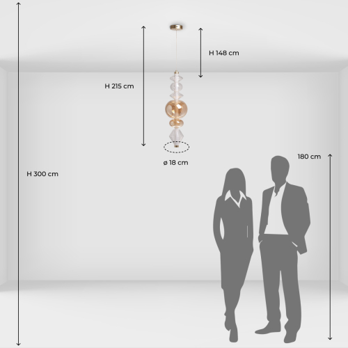 Подвесной светильник с вертикальной композицией из прозрачных и янтарных стеклянных шаров и ромбов Gabriel Scott Luna в Ижевске