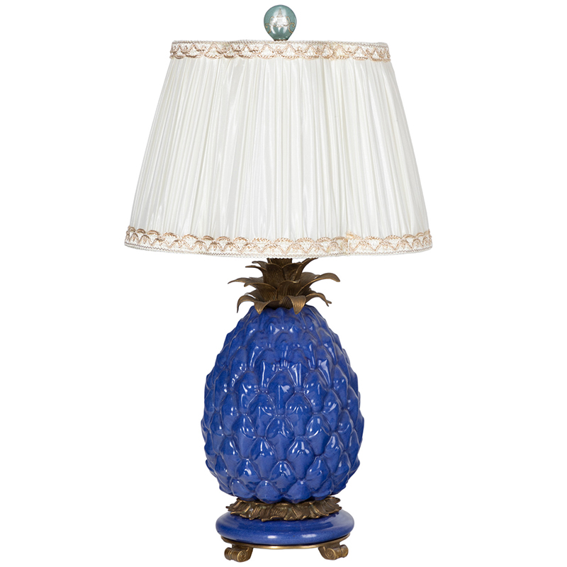 Настольная лампа с абажуром Pineapple Blue Table Lamp Бронза Синий Белый в Ижевске | Loft Concept 