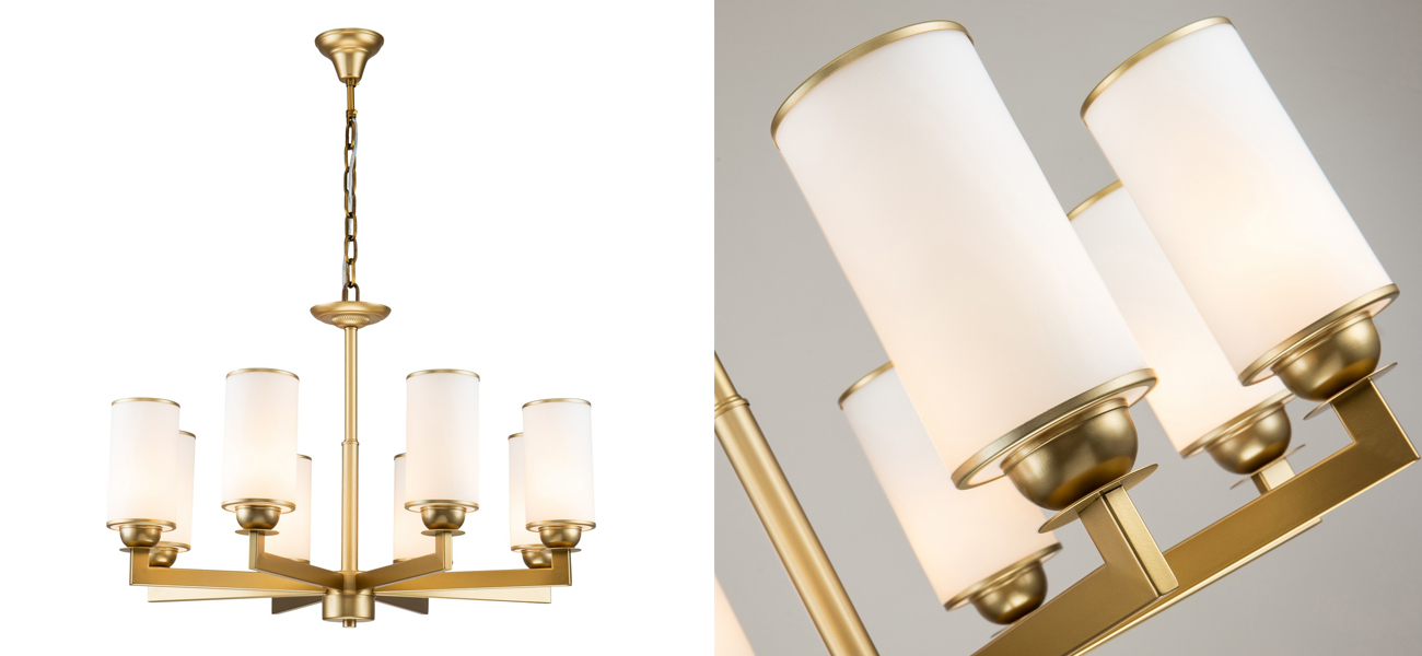 Люстра цвета латунь с белыми матовыми плафонами AMORET - фото