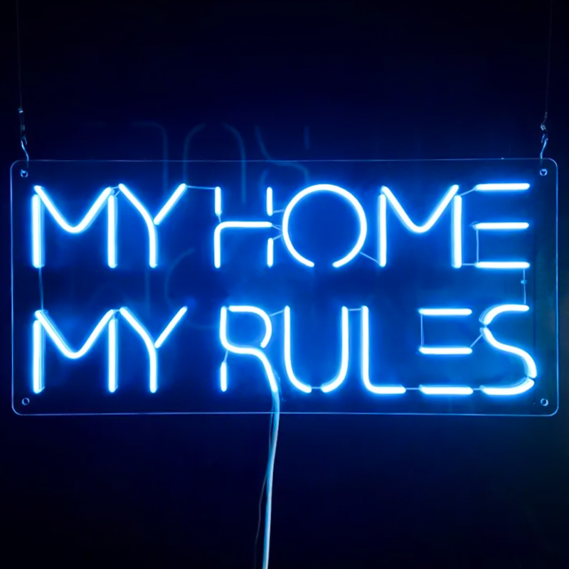 Неоновая настенная лампа My Home My Rules Neon Wall Lamp Синий Прозрачный в Ижевске | Loft Concept 