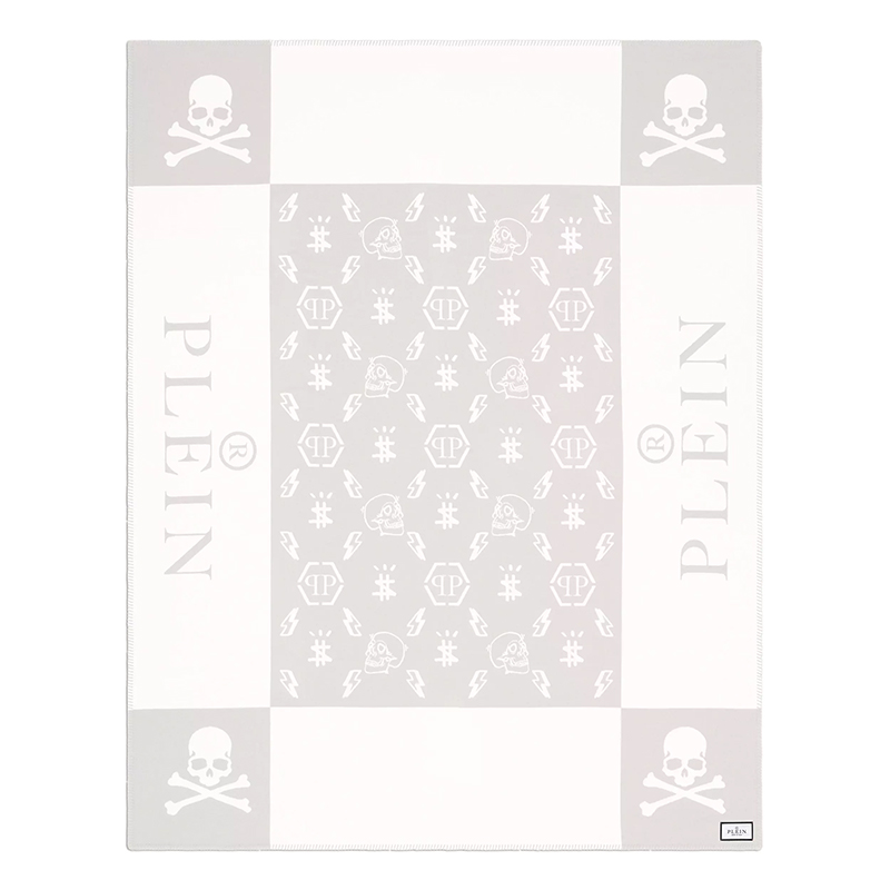 Плед Philipp Plein Plaid Cashmere Skull Grey Серый Белый в Ижевске | Loft Concept 