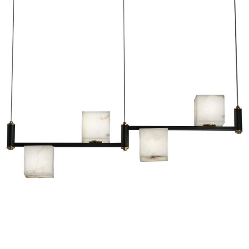 Люстра Marble Cubes Modern Light Chandelier 4 плафона Черный Белый Мрамор Bianco Латунь в Ижевске | Loft Concept 