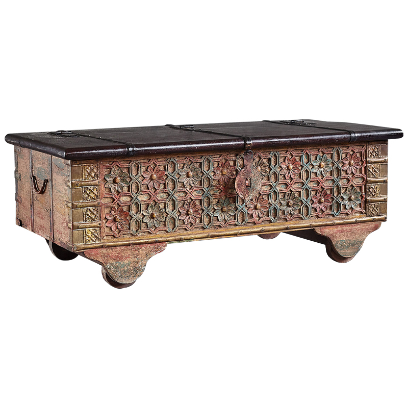 Сундук резной Chandra Carved Antique Chest Коричневый винтаж Зеленый шалфей Латунь в Ижевске | Loft Concept 