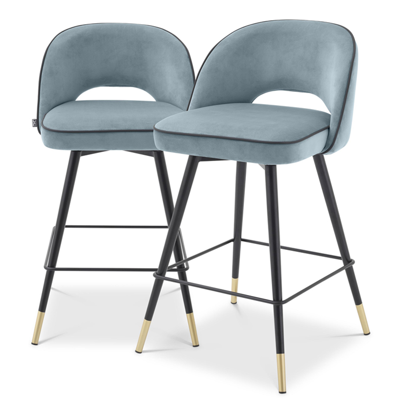 Комплект полубарных стульев Eichholtz Counter Stool Cliff set of 2 blue Голубой пастельный Черный Латунь в Ижевске | Loft Concept 