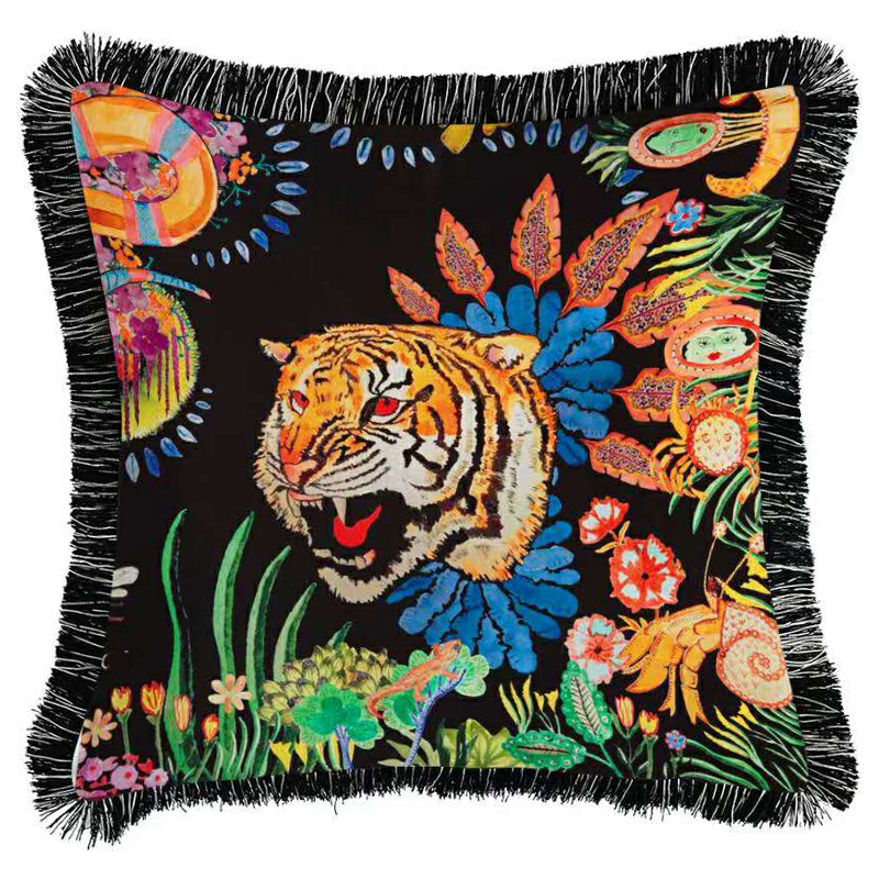 Декоративная подушка Cтиль Gucci Flower Tiger Черный Мульти в Ижевске | Loft Concept 