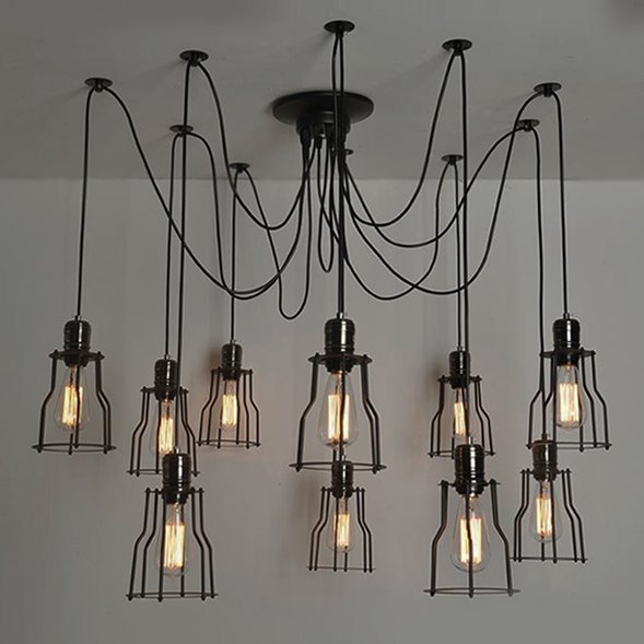 Люстра Loft Industrial 10 wire Cage Filament Pendant Бронза Черный матовый в Ижевске | Loft Concept 