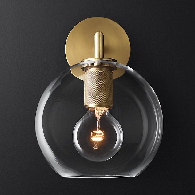 Бра RH Utilitaire Globe Shade Single Sconce Brass Латунь Прозрачное Стекло в Ижевске | Loft Concept 