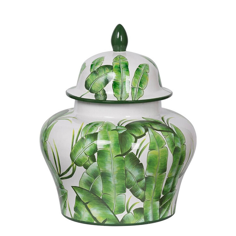 Ваза с зелёными листьями и крышкой Vase Green Leaves Белый Зеленый Ваза с зелёными листьями и крышкой Vase Green Leaves Белый Зеленый в Ижевске | Loft Concept