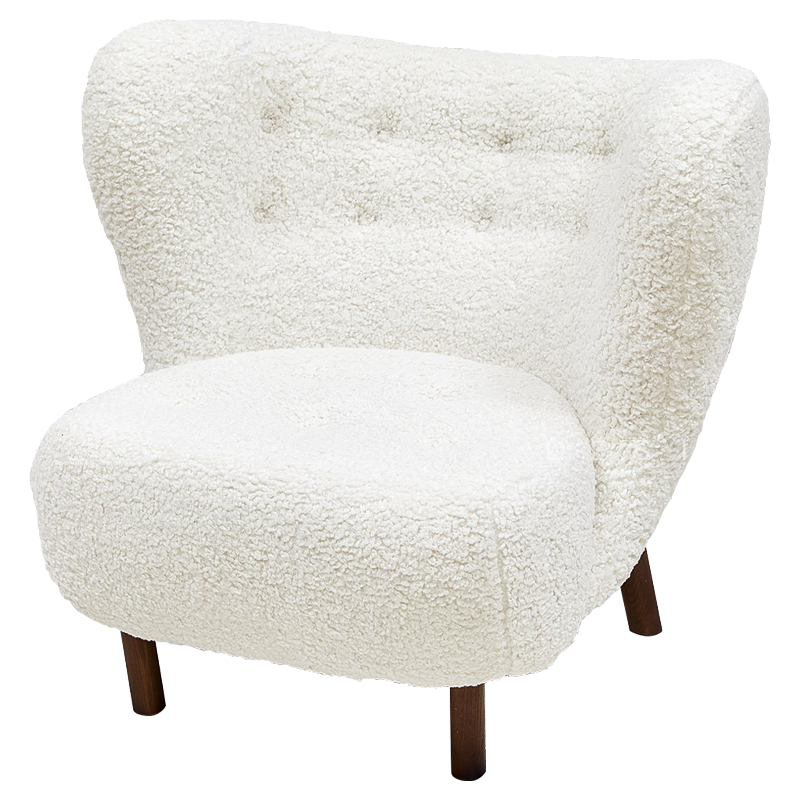 Дизайнерское кресло Boucle Neve White Armchair с обивкой букле и ножками из массива ясеня Белый Коричневый в Ижевске | Loft Concept 