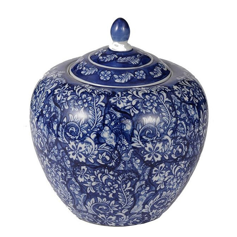 Ваза округлой формы с синей росписью и цветочным узором Blue & White Ornament Белый Синий Ваза округлой формы с синей росписью и цветочным узором Blue & White Ornament Белый Синий в Ижевске | Loft Concept