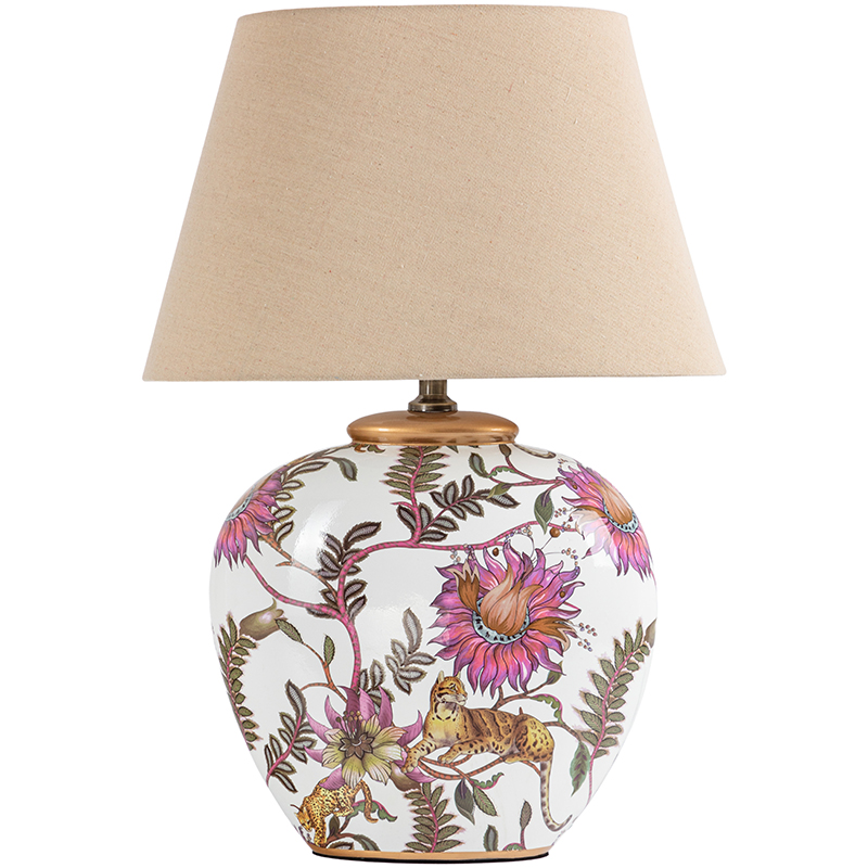 Настольная лампа с абажуром Leopard Flowers Lampshade Бежевый Белый Розовый в Ижевске | Loft Concept 