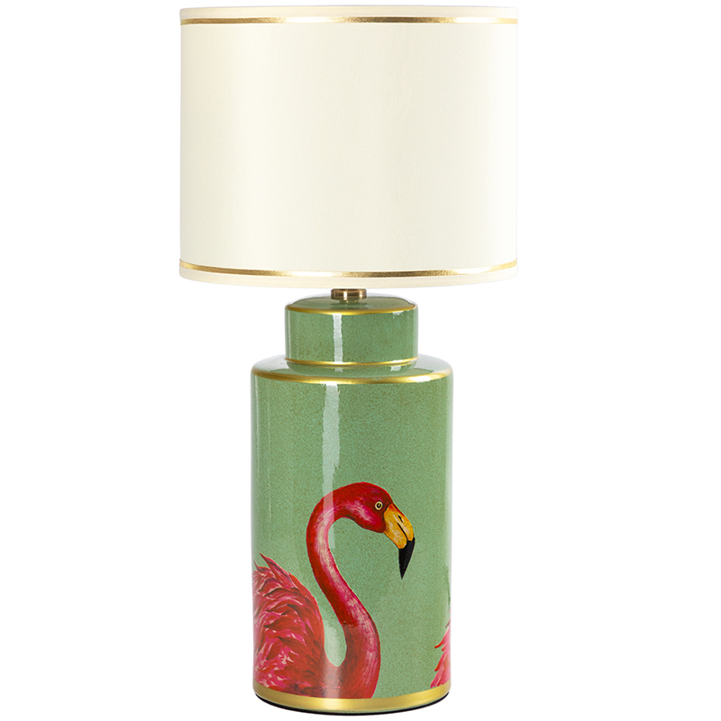 Настольная лампа Flamingos Green Lampshade Зеленый Розовый Бежевый в Ижевске | Loft Concept 