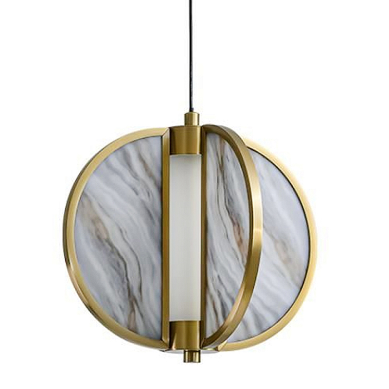 Подвесной светильник с круглым плафоном из искусственного алебастра в бронзовой оправе Marbella Бронза Белый Серый в Ижевске | Loft Concept 