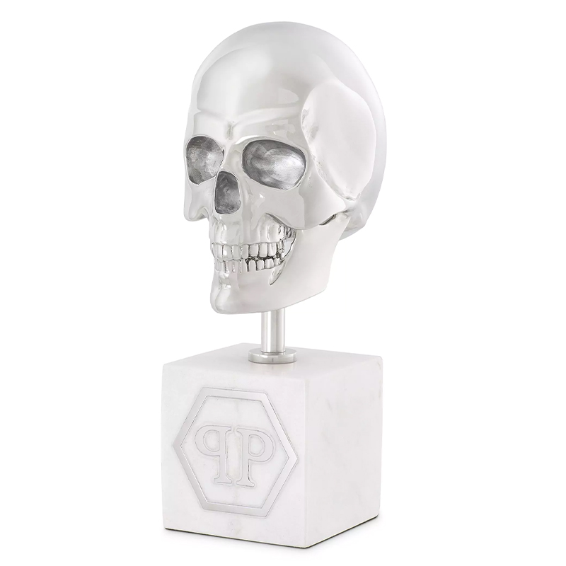 Статуэтка Philipp Plein Platinum Skull S Серебряный Белый Мрамор Bianco в Ижевске | Loft Concept 