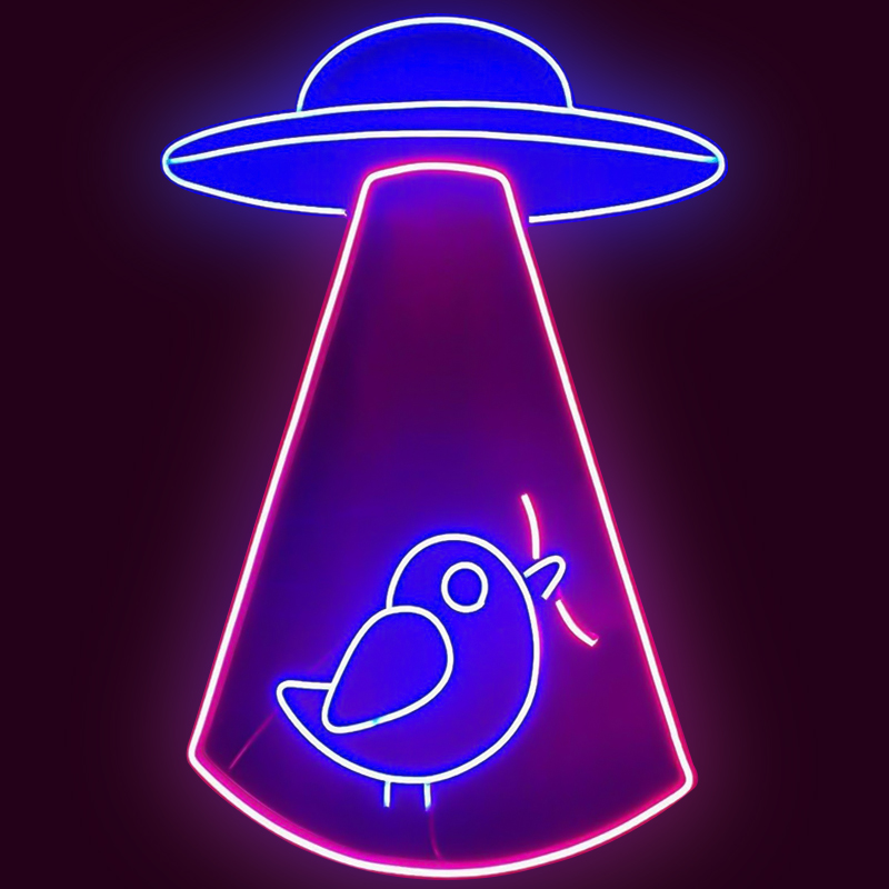 Неоновая настенная лампа UFO and Bird Neon Wall Lamp Синий Лиловый в Ижевске | Loft Concept 