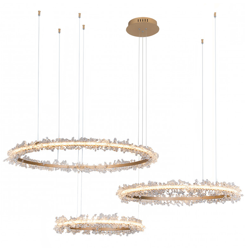 Люстра Crystal round chandelier Люстра 3 кольца Матовое Золото Прозрачный матовое золото в Ижевске | Loft Concept 