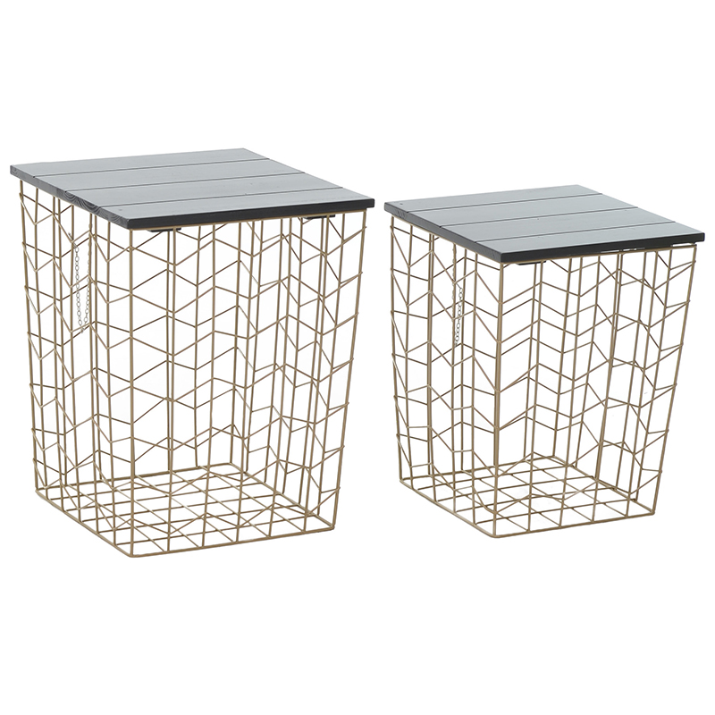 Комплект из приставных столов Wire Basket Side Table Золотой Черный в Ижевске | Loft Concept 