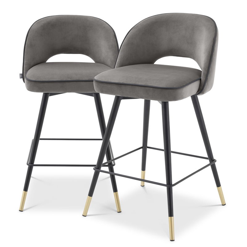 Комплект полубарных стульев Eichholtz Counter Stool Cliff set of 2 grey Серый Черный Латунь в Ижевске | Loft Concept 