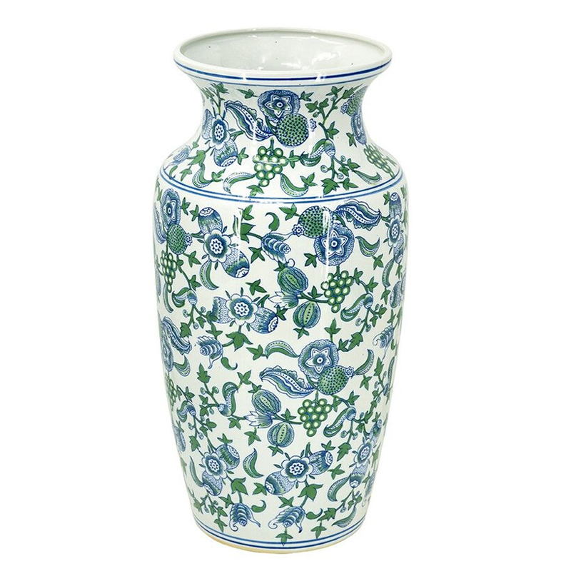 Ваза с зелено-голубым цветочным узором на белом фоне 61 см Blue & White Ornament Белый Синий Зеленый Ваза с зелено-голубым цветочным узором на белом фоне 61 см Blue & White Ornament Белый Синий Зеленый в Ижевске | Loft Concept
