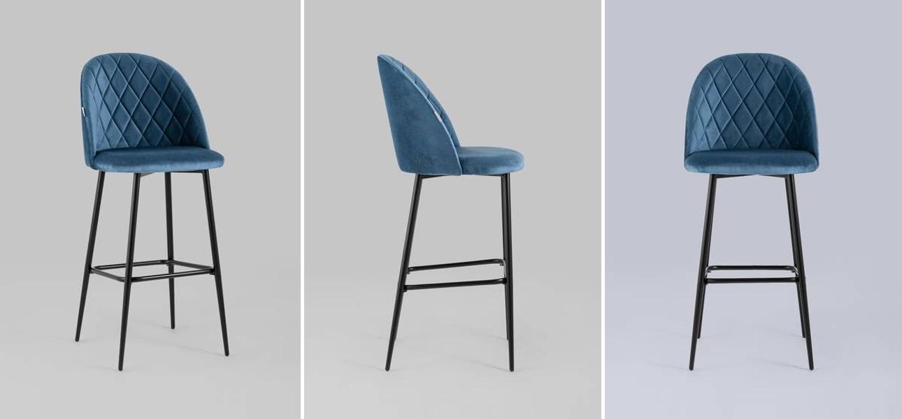 Барный Стул Miruna Rhombus Синий Велюр - фото