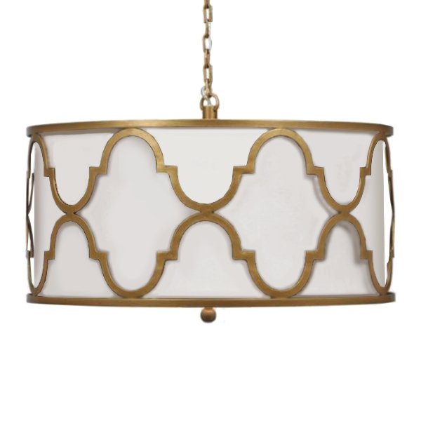 Люстра White Shade Gold Quatrefoil Overlay Drum Pendant  в Ижевске | Loft Concept 