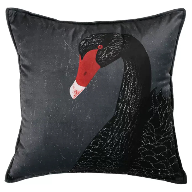 Декоративная подушка Black Swan II Cushion Черная Черный Серый Красный в Ижевске | Loft Concept 