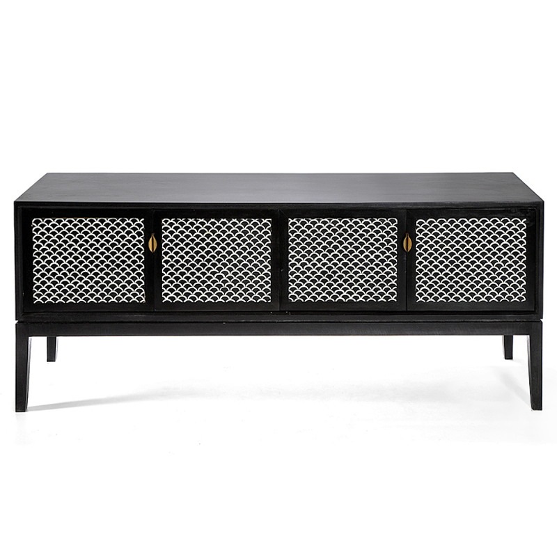 Буфет в гостиную с инкрустацией Bone Inlay sideboard - 4 doors Черный Белый в Ижевске | Loft Concept 