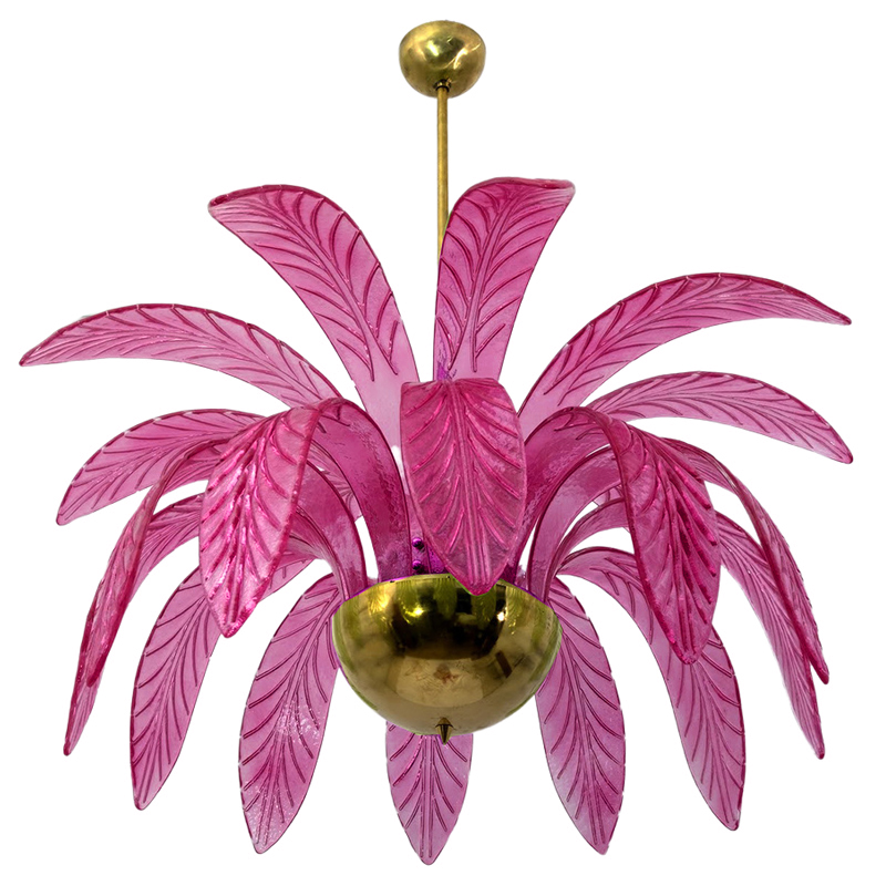 Люстра Modern Chandelier Palm Pink Стеклянные Листья Пальмы  Золотой Лиловый в Ижевске | Loft Concept 
