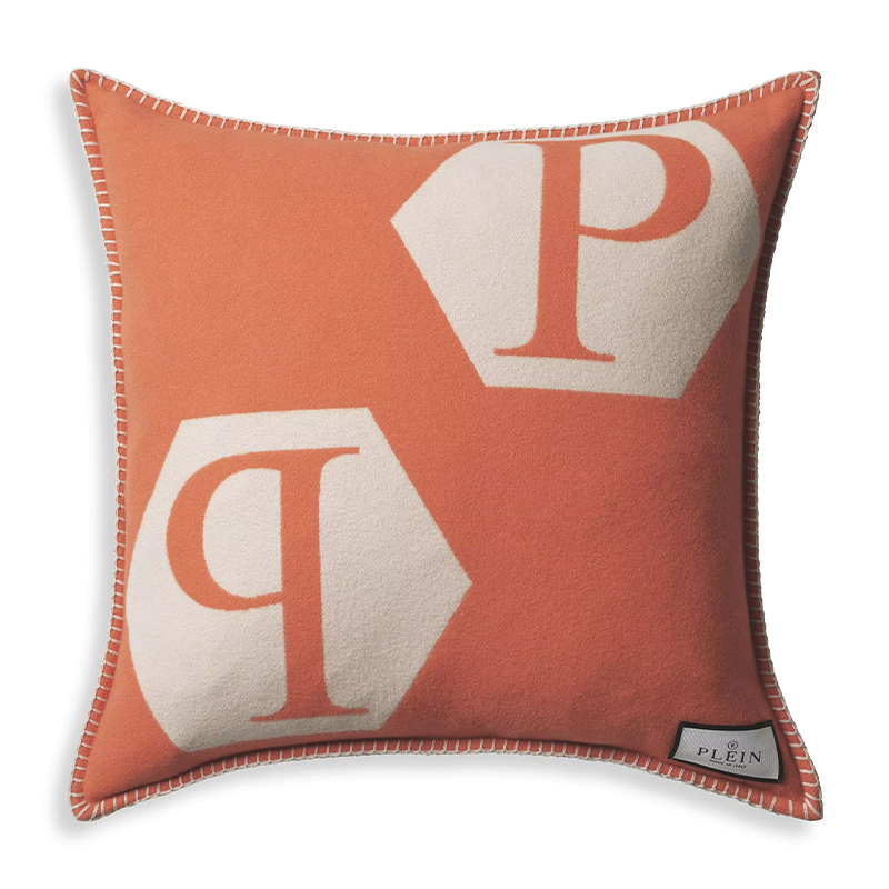 Подушка Philipp Plein Cushion Cashmere Orange Оранжевый Белый в Ижевске | Loft Concept 