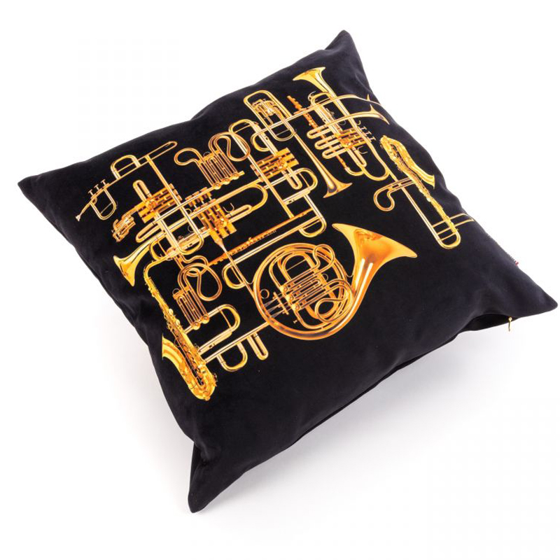 Подушка Seletti Cushion Trumpets Черный Золотой в Ижевске | Loft Concept 