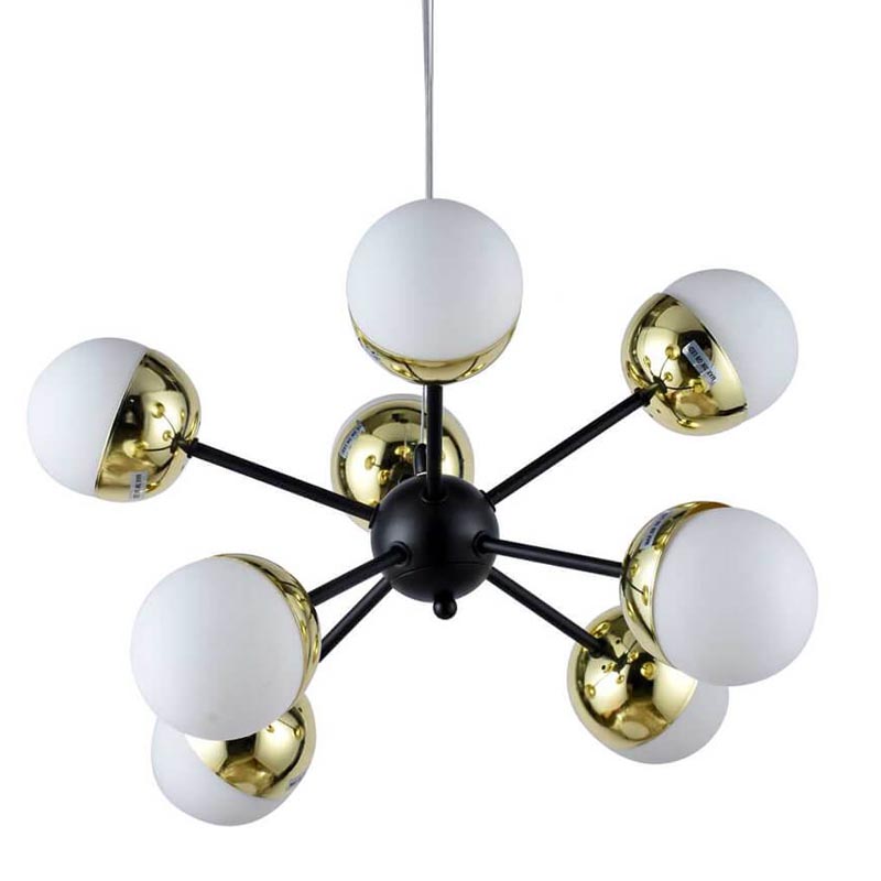 Люстра Sputnik White and Gold Globe Chandelier 8 Черный Золотой Белый в Ижевске | Loft Concept 